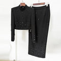 Fashion New Heavy Industry Beads Diamond Inlaid Short Top Long Skirt Suit See size chart under “more details”